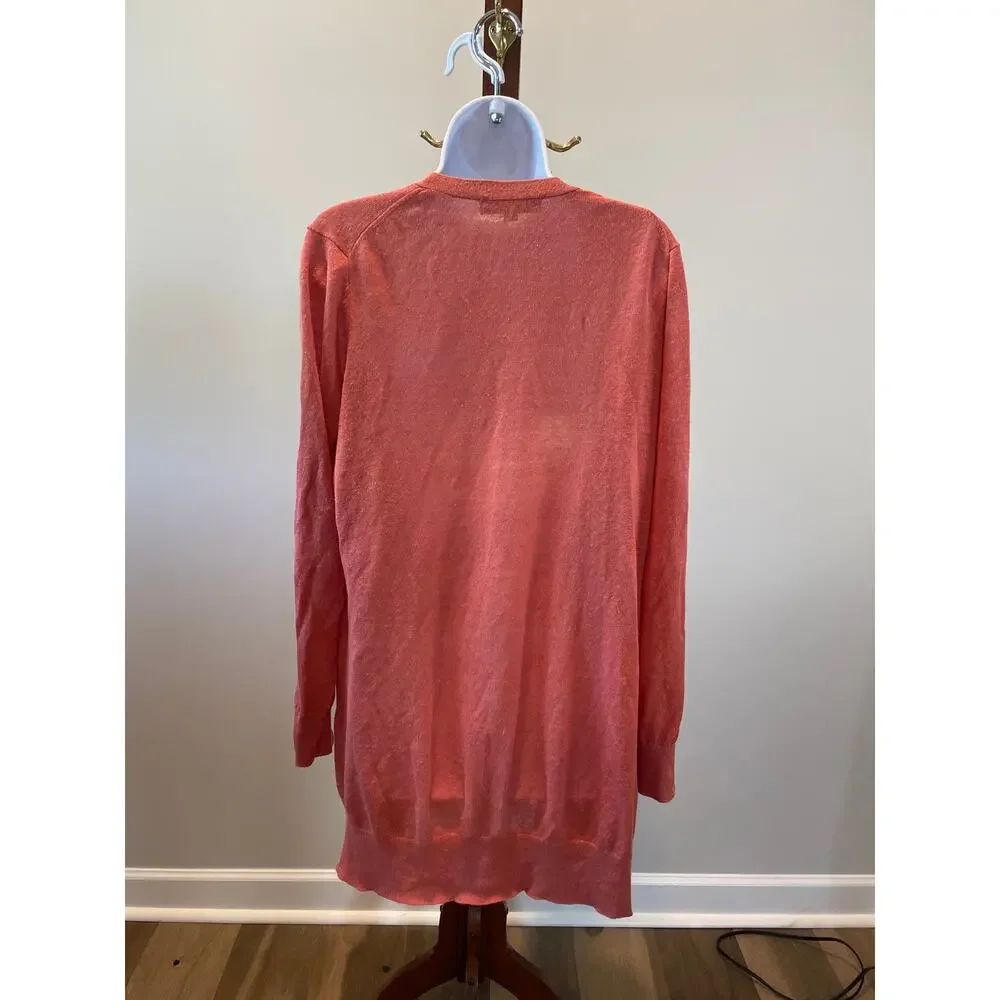 Loft Size M 100% Linen Long Cardigan Neutral Clay Orange